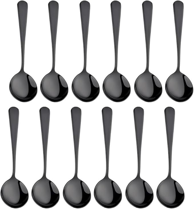 Broth Round Spoon Set, 12 Piece Reusable Stainless Steel Dinner Table Cereal