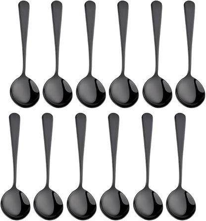 Broth Round Spoon Set, 12 Piece Reusable Stainless Steel Dinner Table Cereal