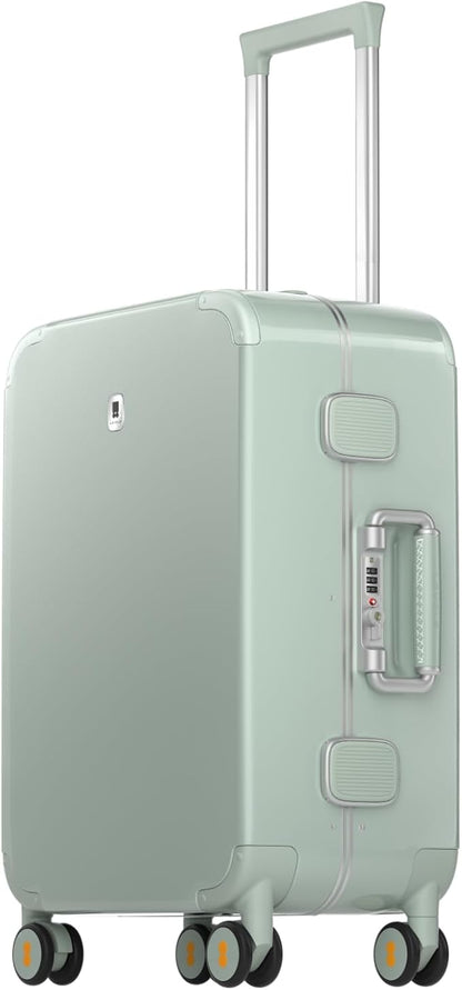 LEVEL8 Zipperless Carry On Luggage Airline Approved with Aluminum Frame, Cute Hardside Suitcase with Spinner Wheels, Metal Rolling Travel Case with Tsa Locks, 20 Inch, Light Green