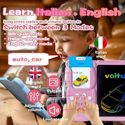 Writing Drawing Tablet with Talking Flash Cards - Italian Pink