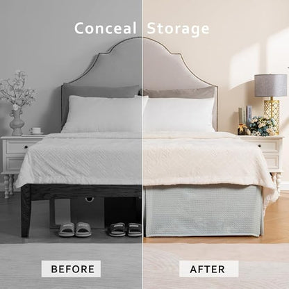 MIYE Pleated Waffle Weave Bed Skirt, Tailored Dust Ruffle 14 Inch Drop Easy Fit, Machine Washable (Light Grey, Twin - 14" Drop)