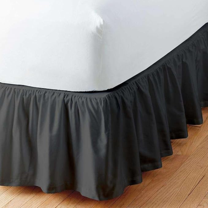 SlumberWell King Bed Skirt with Split Corners, Soft Microfiber, 16 Inch Drop, Dark Grey Solid, Elegant Ruffled Design
