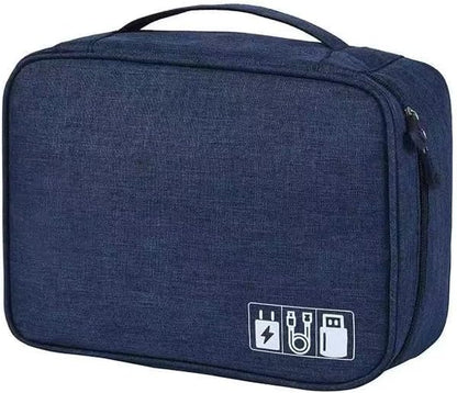 Cable Organizer bag for women or men,Electronic Accessories Carry Case Portable Waterproof Double Layers All-in-One Storage Bag for Cord, Charger, Phone, Earphone (Navy blue)