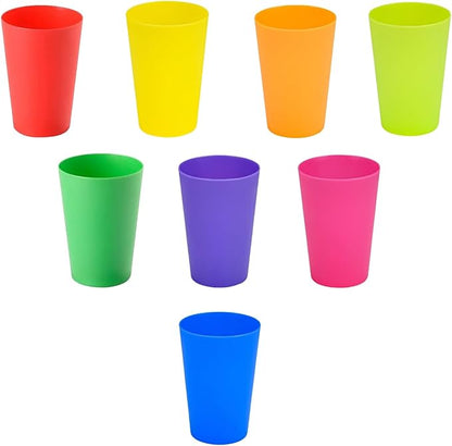 Set of 8, Mini Plastic Cups, Reusable Open Cups in 8 Colors, Stackable Water