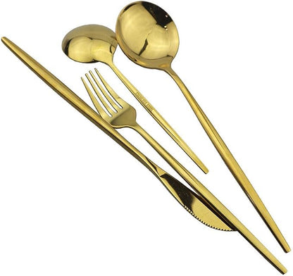 JASHII Stainless Steel Titanium Plated Golden Flatware Set 24 Piece, Flatware