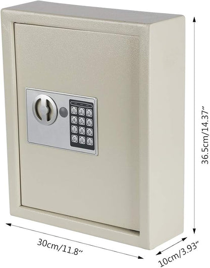 KYODOLED Electronic 40 Key Cabinet Wall Mount,Digital Key Safe Lock Box,Large Security Lockbox for House Key,Heavy Duty Combination Lock Storage,14.37'' X 11.8'' X3.93''(White,40 Keys)