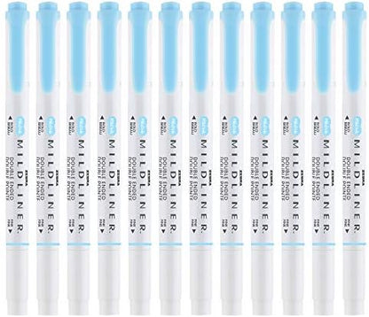 Zebra Pen MILDLINER No Bleed Highlighter, Blue Color, Dual Tip, 12-Pack