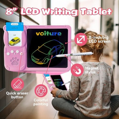 Writing Drawing Tablet with Talking Flash Cards - French Pink