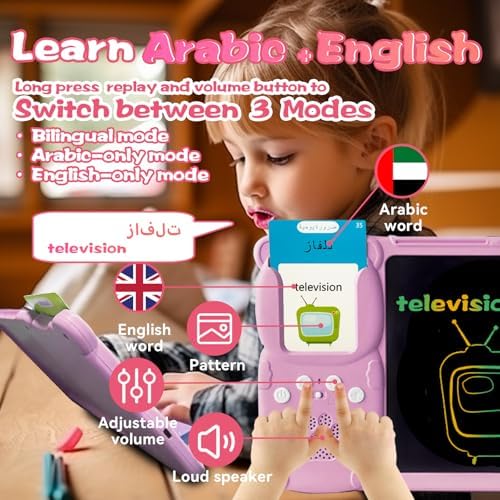 Writing Drawing Tablet with Talking Flash Cards - Arabic Pink