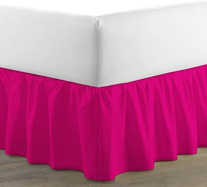 Ruffled Bed Skirt (Twin XL, Hot Pink) 18 Inch Drop Dust Ruffle with Platform, 100% Cotton 600 Thread Count Fabric, Gathered Styling, Available in All Bed Sizes and 23 Colors - Bedskirt