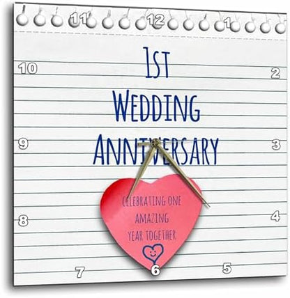 3dRose Wall Clock Silent - 10 inch - 1st Wedding Paper Celebrating 1 Year Together - First Anniversaries - one yr - Occasions