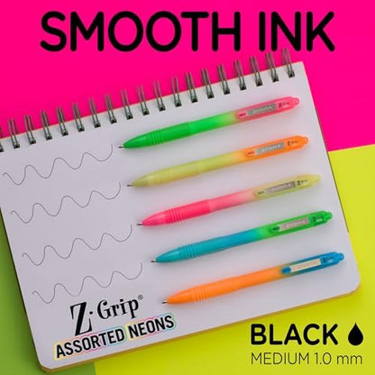 Zebra Pen Z-Grip Ombre Neon Retractable Ballpoint Pen, Black, 1.0mm, 18-Pk