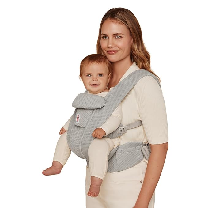 Ergobaby Omni Deluxe Baby Carrier Newborn to Toddler - Breathable Baby Carriers for Summer - All-Position Carrier with Enhanced Lumbar Support & Airflow (7-45 Pounds), Mesh, Pearl Grey