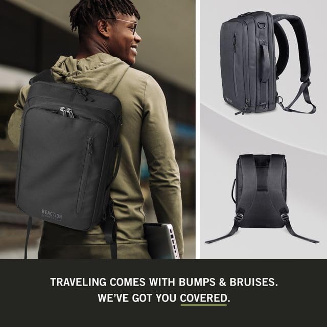 Kenneth Cole REACTION Abrasion-Resistant Parker Laptop Backpack, Black, 16" Convertible