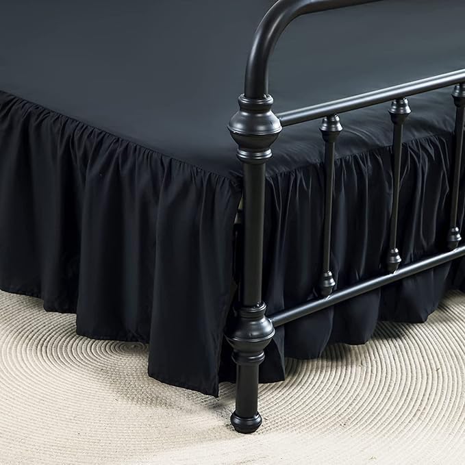 Bed Skirt Full Size Ruffled Bed Skirt with Split Corners, 12 Inch Drop Dust Ruffle Bed Skirt with Platform, Black