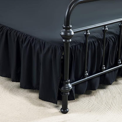 Bed Skirts King Size 12 Inch Ruffled Bed Skirt with Split Corners, 12 Inch Drop Dust Ruffle Bed Skirt with Platform, Black