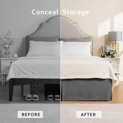 MIYE Pleated Waffle Weave Bed Skirt, Tailored Dust Ruffle 16 Inch Drop Easy Fit, Machine Washable (Dark Grey, King - 16" Drop)