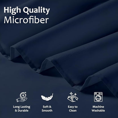 Shreem Linen Ruffled Bed Skirt with Split Corners, Gathered Style, 100% Microfiber, 8-Inch Drop, Dust Ruffle Bedskirt with Platform, King, Navy Blue