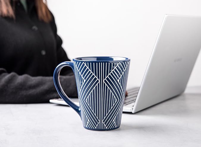 Ceramic Mug 15 Ounce Blue and White Zebra Stripe 3D Embossed Mug, Large Coffee