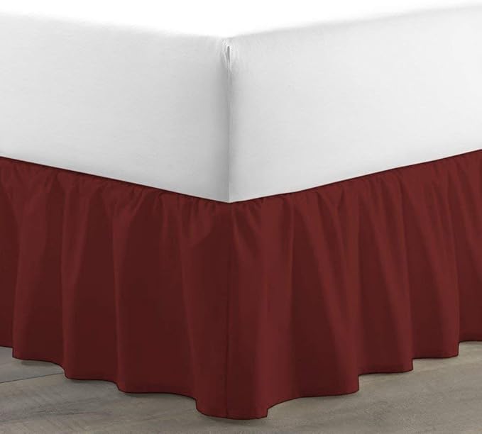 Bed Skirt - Ruffled Bed Skirt (King XL, Burgundy) 12 Inch Drop Dust Ruffle with Platform, 100% Cotton 800 Thread Count Fabric - Dust Ruffle Bedskirt for Easy Fitting and Easy Care