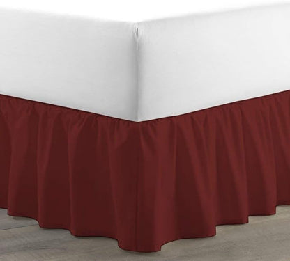 Bed Skirt - Ruffled Bed Skirt (King XL, Burgundy) 12 Inch Drop Dust Ruffle with Platform, 100% Cotton 800 Thread Count Fabric - Dust Ruffle Bedskirt for Easy Fitting and Easy Care