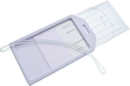 5 Pack - Premium Rigid Airline Luggage Tag Holders with 6" Worm Loops - Heavy Duty Hard Plastic -Suitcase ID Tag Identifiers with Business Card Insert Window by Specialist ID (White)