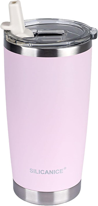 Light Pink 20 oz Stainless Steel Vacuum Insulated Tumbler with Flip Straw Lid,Durable Travel Iced Coffee Mugs Cups,Dishwasher Safe, Spill Proof,Grils Women men Friends,Easy Cleaning