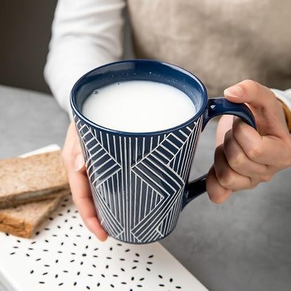 Ceramic Mug 15 Ounce Blue and White Zebra Stripe 3D Embossed Mug, Large Coffee