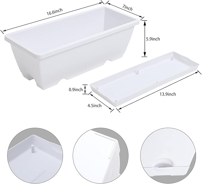 Window Box Planter, 7 Pack Plastic Vegetable Flower Planters Boxes 17 Inches