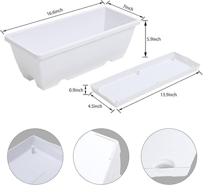 Window Box Planter, 7 Pack Plastic Vegetable Flower Planters Boxes 17 Inches
