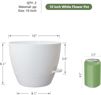 10 inch Self Watering Pots, 2 Pack Plastic Planters