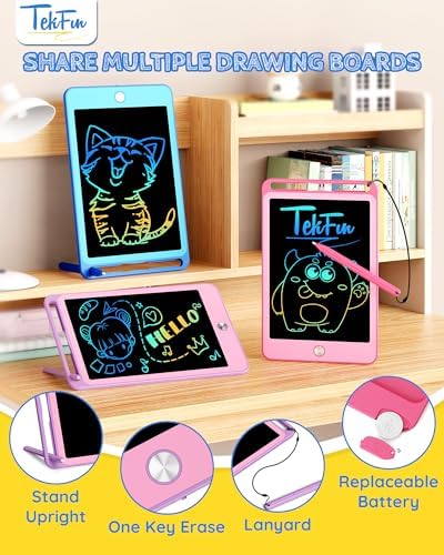 TEKFUN 3 Pack LCD Writing Tablet for Kids, 8.5 Inch Blue+Pink+Purple Doodle Board Drawing Board Reusable Drawing Tablet with Lanyard, Educational Kids
