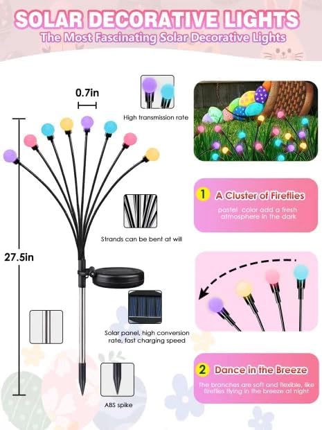 Albelt Easter Day Decorations Outdoor, 6 Pack Solar Firefly Lights Outdoor