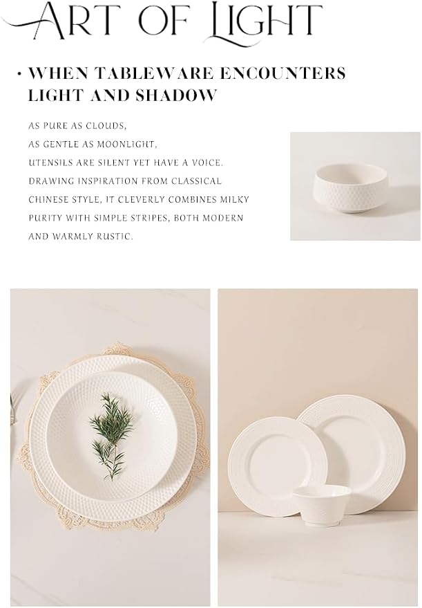 4-piece set, embossed B design plate and bowl set, microwave and dishwasher