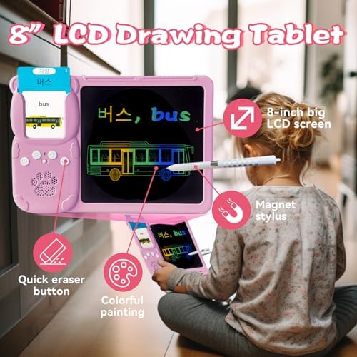 Writing Drawing Tablet with Talking Flash Cards - Korean Pink