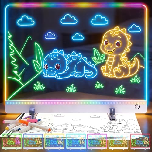 16.8-Inch Led Drawing Board for Kids: Rechargeable Lumiboard LED Drawing Tablet with 7 Colors&3 Dynamic Modes Dry Erase Boards Light Up Drawing Board Toys Birthday Gifts for Grandkids Girls Teens