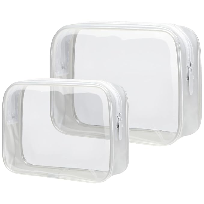 PACKISM Clear Makeup Bags - 2 Pack Quart Size Travel Bag TSA Approved Clear Travel Bags for Toiletries,Cosmetic Bags Carry onToiletry Bag TSA Approved Toiletry Bags, White