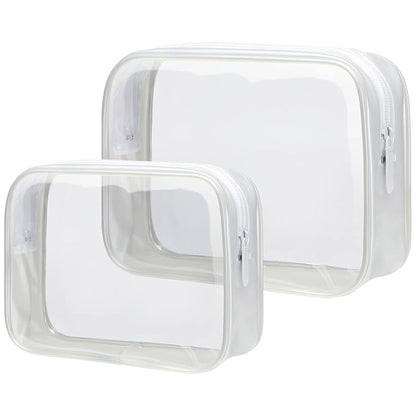 PACKISM Clear Makeup Bags - 2 Pack Quart Size Travel Bag TSA Approved Clear Travel Bags for Toiletries,Cosmetic Bags Carry onToiletry Bag TSA Approved Toiletry Bags, White