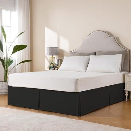 MIYE Pleated Waffle Weave Bed Skirt, Tailored Dust Ruffle 16 Inch Drop Easy Fit, Machine Washable (Black, Full - 16" Drop)