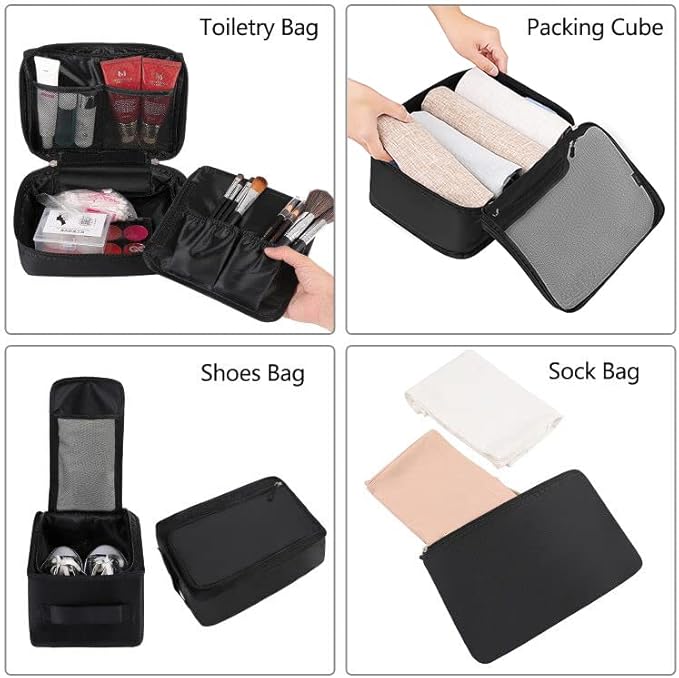 BAGAIL 8 Set Packing Cubes Luggage Packing Organizers for Travel Accessories-Jet Black