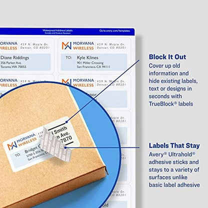 Avery Waterproof Labels with Ultrahold Adhesive, 2" x 4", Case of 500 Labels for Laser Printers (15513)