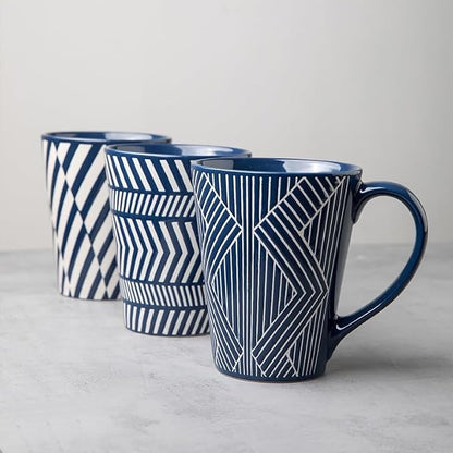 Ceramic Mug 15 Ounce Blue and White Zebra Stripe 3D Embossed Mug, Large Coffee