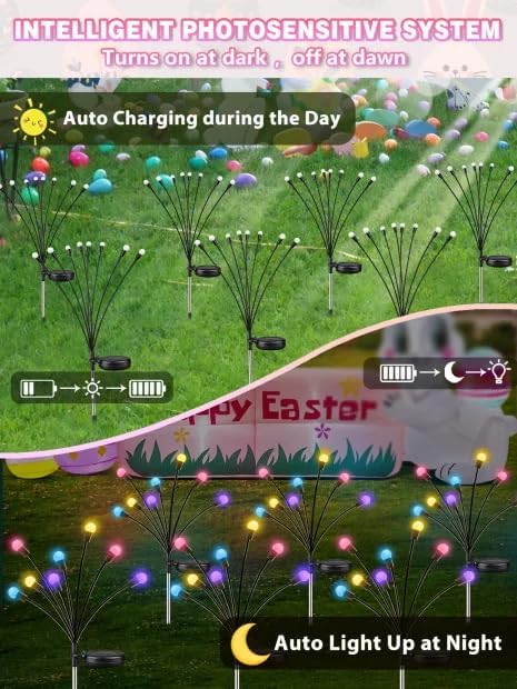 Albelt Easter Day Decorations Outdoor, 6 Pack Solar Firefly Lights Outdoor