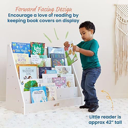 ECR4Kids 5-Shelf Wooden Book Display, Single-Sided Bookshelf, White Wash