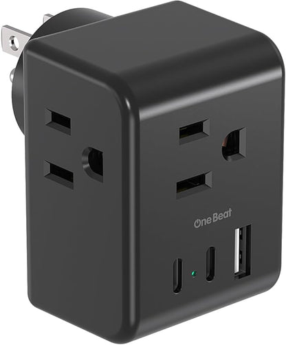 Multi Plug Outlet Extender, Power Strip Non Surge Protector Electric Outlet Splitter with 3 USB Wall Charger (2 USB C), Multiple Outlet Expander for Cruise, Dorm, Travel, Home, Office(Black)