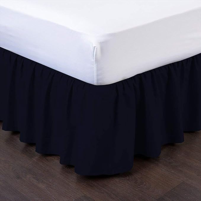 Bed Skirt - Ruffled Bed Skirt (RV King, Navy Blue) 12 Inch Drop Dust Ruffle with Platform, 100% Cotton 800 Thread Count Fabric - Dust Ruffle Bedskirt for Easy Fitting and Easy Care