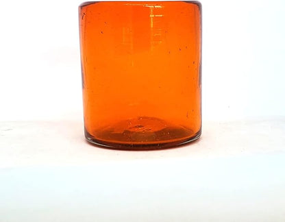 Solid Orange 9 oz Short Tumblers, Recycled Glass, Toxin-Free