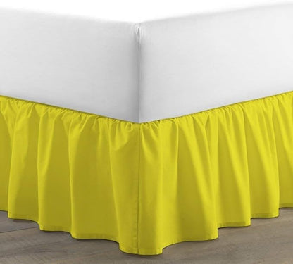 Bed Skirt - Ruffled Bed Skirt (Full XXL, Yellow) 12 Inch Drop Dust Ruffle with Platform, 100% Cotton 800 Thread Count Fabric - Dust Ruffle Bedskirt for Easy Fitting and Easy Care