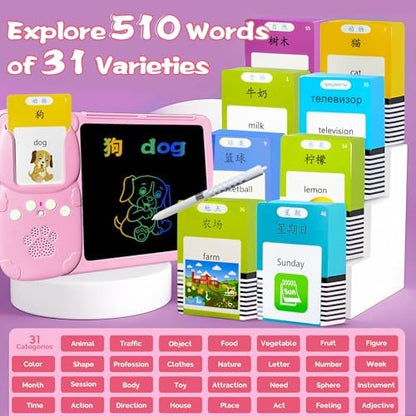 Writing Drawing Tablet with Talking Flash Cards - Chinese Pink