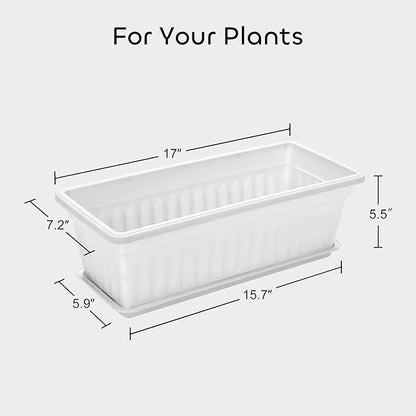 GROWNEER 3 Packs 17 Inches White Flower Window Box Plastic Vegetable Planters